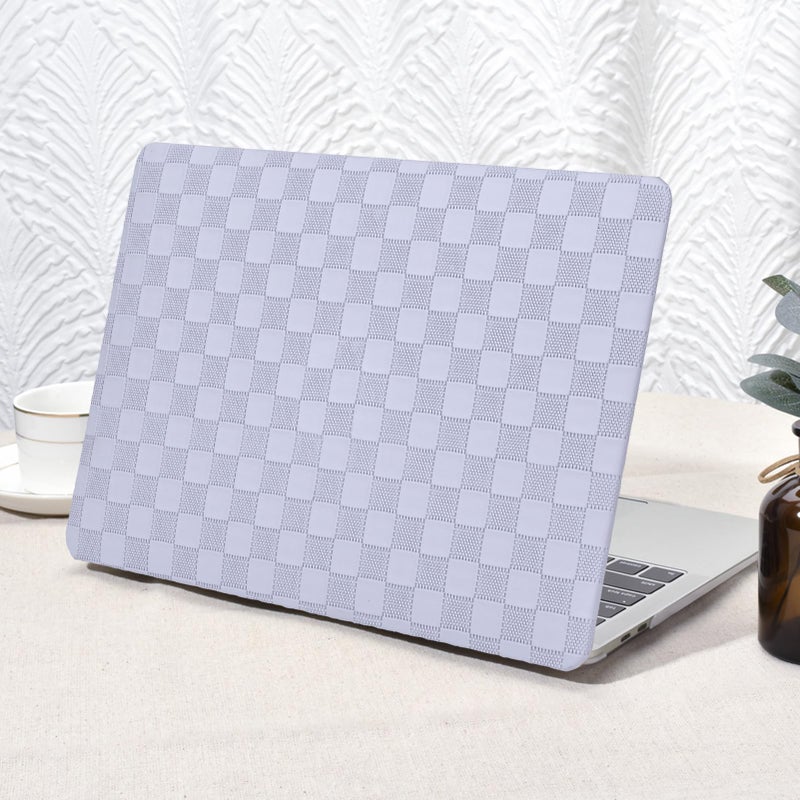 Seorsok Compatible with MacBook Air 13 Inch Case2022 2021 2020 2019 2018 Release A1932 A2179 M1 A2337,Elegant Leather Plastic Hard Shell Case with Keyboard Cover,Lavender Grey PVC Grid No Logo Cutout - Image 1