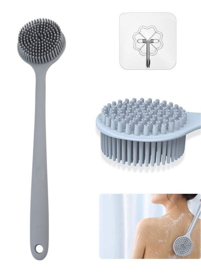 Shower Brush Silicone Bath Body Brush with Soft Bristles Back Scrubber Brush for Men Women Shower Exfoliating and Massage Grey - Image 1