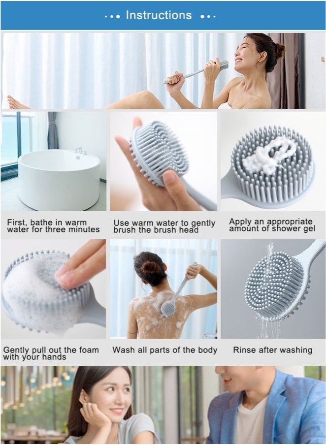 Shower Brush Silicone Bath Body Brush with Soft Bristles Back Scrubber Brush for Men Women Shower Exfoliating and Massage Grey - Image 4