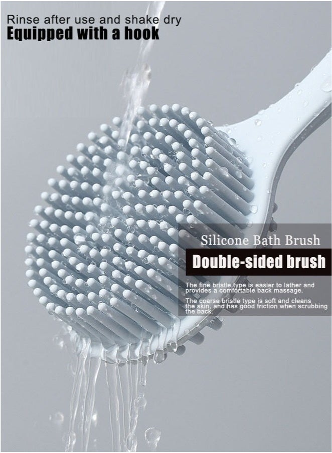Shower Brush Silicone Bath Body Brush with Soft Bristles Back Scrubber Brush for Men Women Shower Exfoliating and Massage Grey - Image 2
