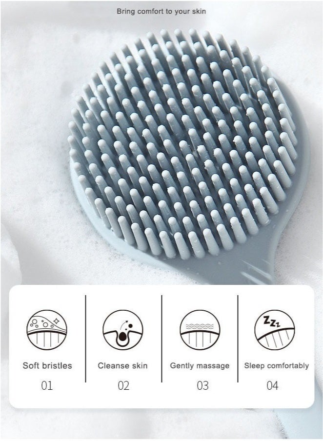 Shower Brush Silicone Bath Body Brush with Soft Bristles Back Scrubber Brush for Men Women Shower Exfoliating and Massage Grey - Image 3