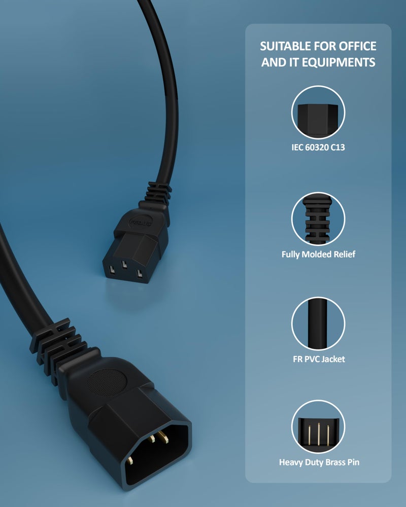 FEDUS 1.8 Meter IEC C13 to C14 Link Power Cable 250V Male to Female Extension Cord, 18AWG 10A for Computer, Printer, SMPS, Monitor, Server, Display - Heavy Gauge Power Extension - Image 4