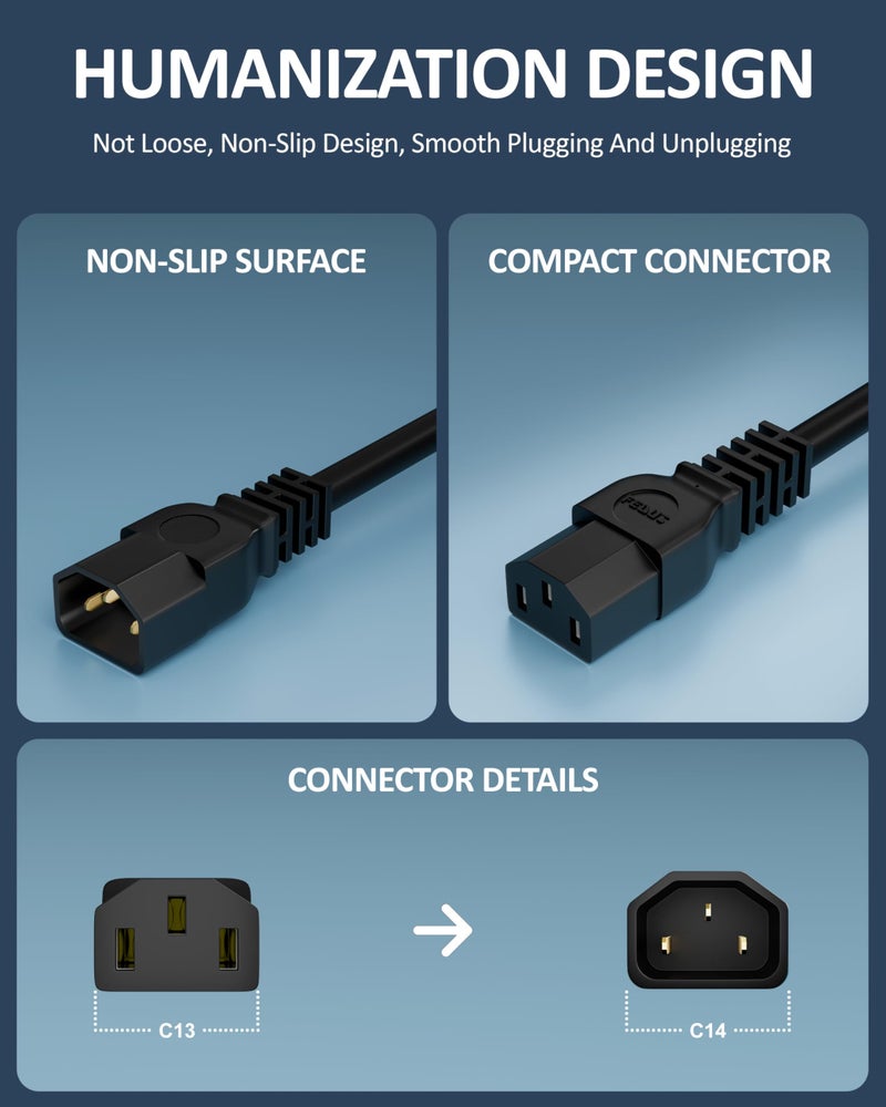 FEDUS 1.8 Meter IEC C13 to C14 Link Power Cable 250V Male to Female Extension Cord, 18AWG 10A for Computer, Printer, SMPS, Monitor, Server, Display - Heavy Gauge Power Extension - Image 3