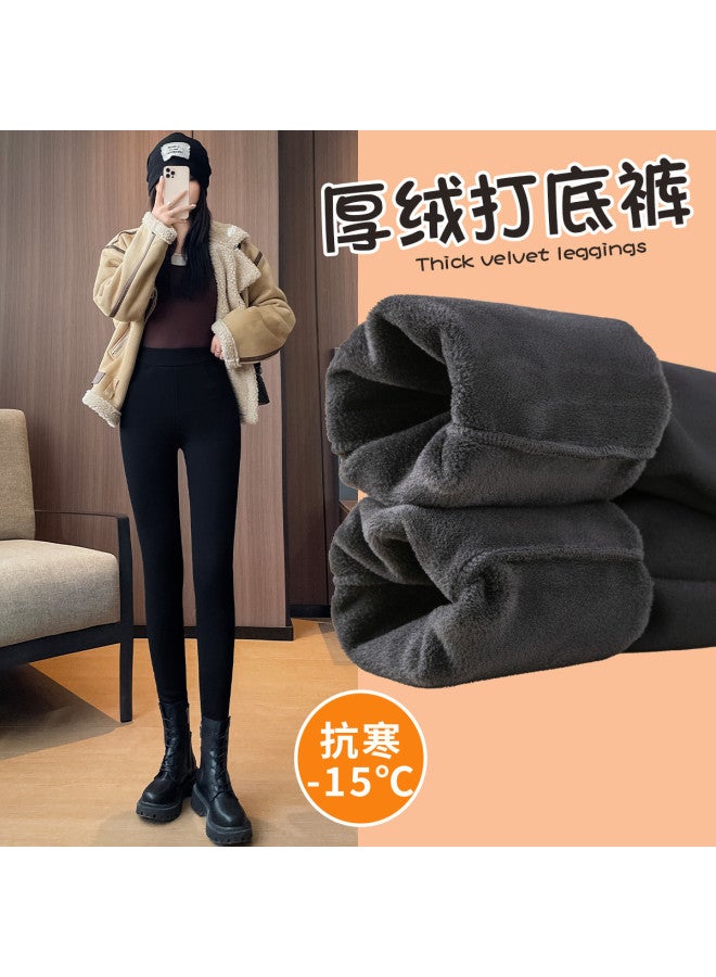 PLANDOO Women'S Thermal Fleece-Lined Thick High-Waisted Straight-Leg Skinny Pencil Pants Black Leggings For Autumn And Winter - Image 4