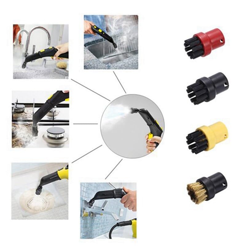 INF 7 Pcs Steam Cleaner Attachments, Brush & Nozzle Set Compatible with Kärcher SC & SG, Includes 4 Round Brushes, 2 Flat Brushes & Steam Nozzle for Deep Cleaning Tasks steam cleaning - Image 3