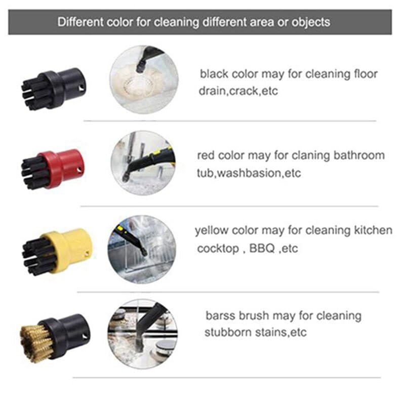 INF 7 Pcs Steam Cleaner Attachments, Brush & Nozzle Set Compatible with Kärcher SC & SG, Includes 4 Round Brushes, 2 Flat Brushes & Steam Nozzle for Deep Cleaning Tasks steam cleaning - Image 4