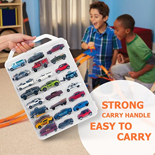 KISLANE Double Sided Storage Case for 48 Toy Cars, Matchbox Cars, Portable Transparent Storage Case with 48 Compartments, Case Only (Transparent)… - Image 4