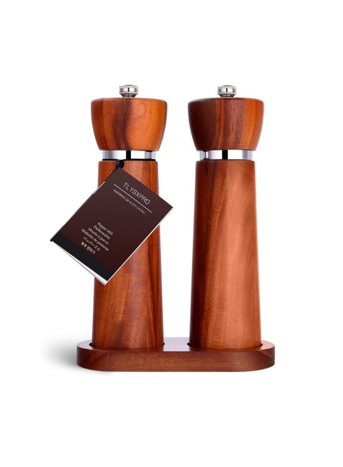 TLYSXPRO Wooden Salt and Pepper Grinder Set, Refillable Salt and Pepper Mill with Adjustable Upgraded Large Size Ceramic Burr, Manual Pepper Grinder with Beech Wood Body, 8.3” Tall - Image 1