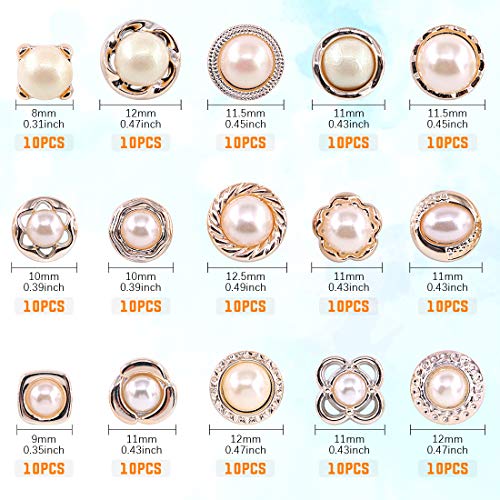 Rustark 150 Piece Assorted Pearl Buttons Resin White Pearl Shank Button 8mm 10mm 11mm Vintage Sewing Button Come with Storage Case for Crafts, Clothes, Wedding Dress and DIY Project - Image 2