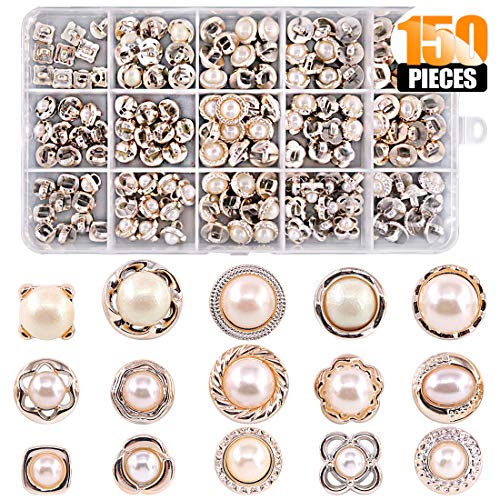 Rustark 150 Piece Assorted Pearl Buttons Resin White Pearl Shank Button 8mm 10mm 11mm Vintage Sewing Button Come with Storage Case for Crafts, Clothes, Wedding Dress and DIY Project - Image 1