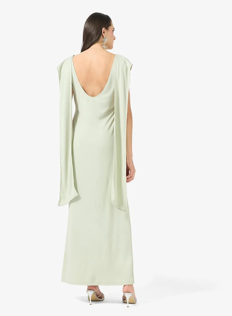 Ginger Mock Neck Draped Dress with Trail