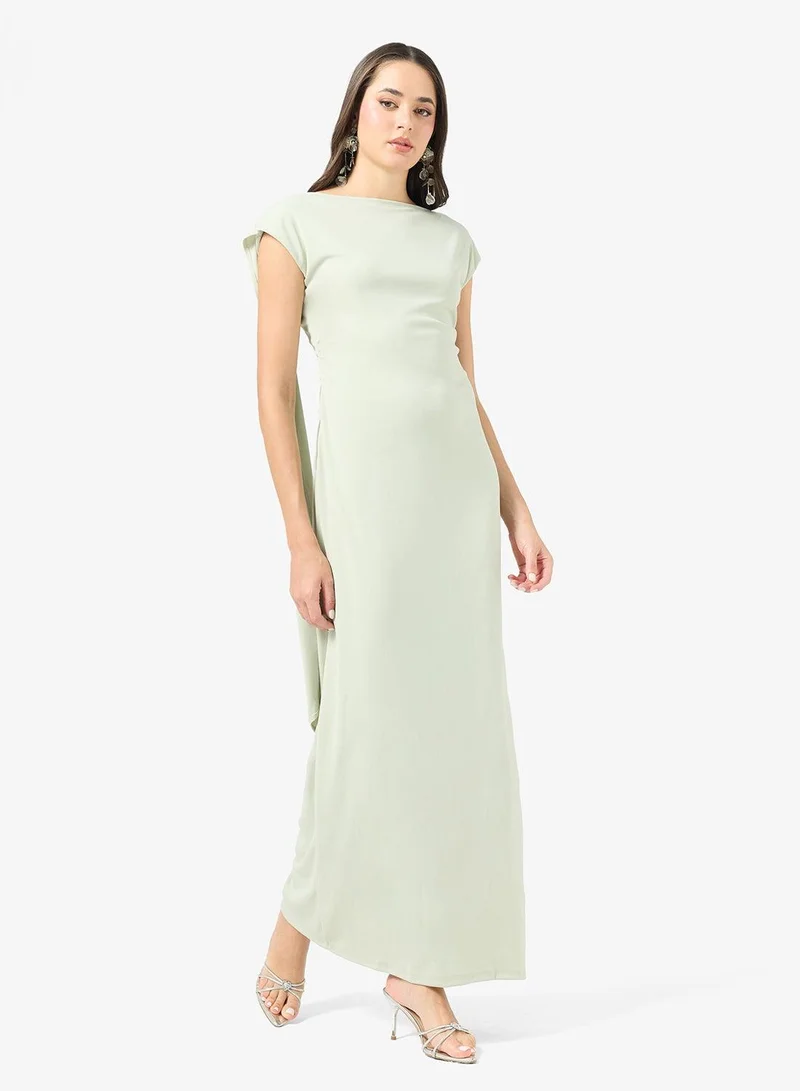 Ginger Mock Neck Draped Dress with Trail