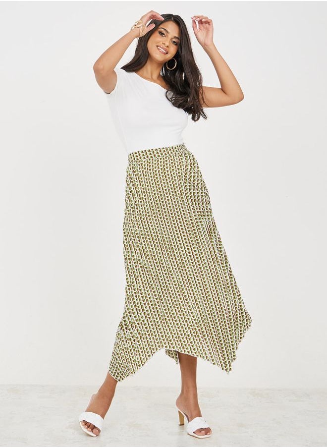 Styli - Handkerchief Hem Pleated Midi Skirt - Image 1