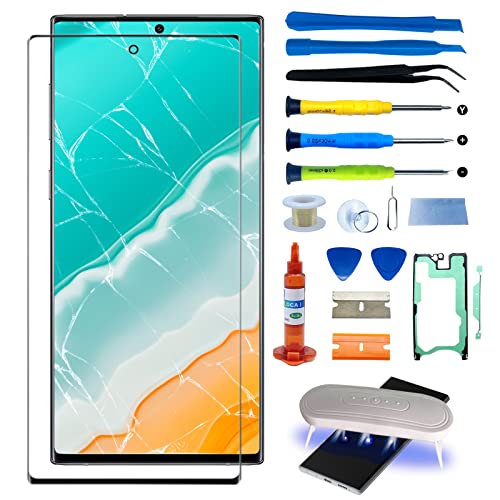 Agzssl for Samsung Galaxy Note 10 Plus Front Glass Repair Kit Screen Replacement 6.8 inch Outer Screen Glass incl Waterpoof Frame Adhesive,Repair Glue and Lamp Tool (No Digitizer,No LCD) - Image 1