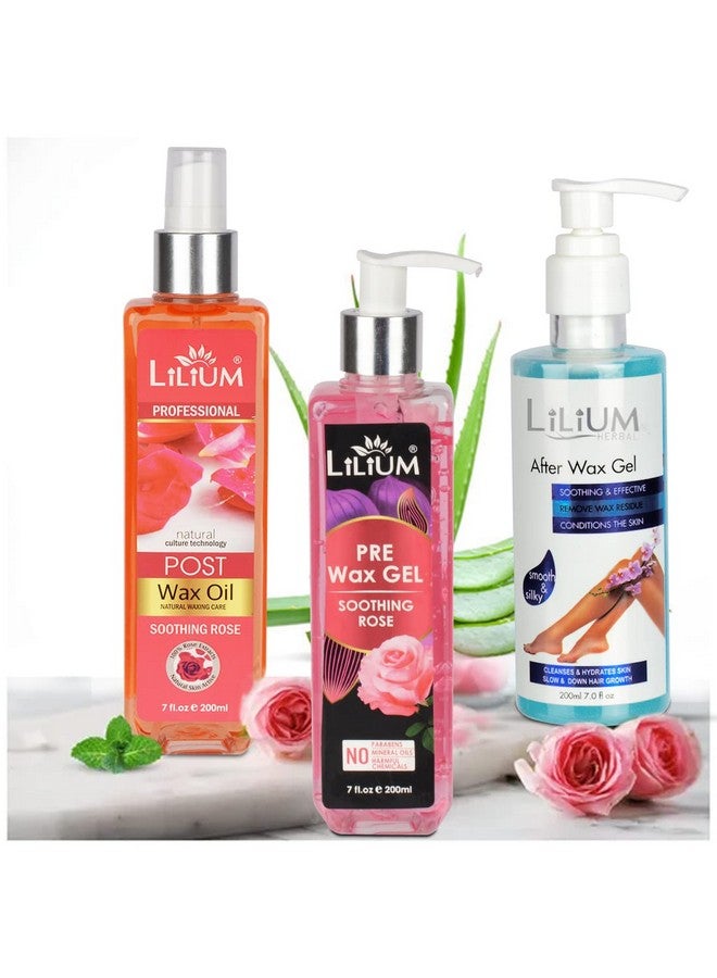 Lilium Pre Wax Gel & After Wax Gel With Post Wax Oil, 200ML Each | For Soothing Rose & Aloe-Vera Soft And Nourishing The Skin | No Parabens, No Mineral Oils, No Harmful Chemicals, Pack Of 3 - Image 1