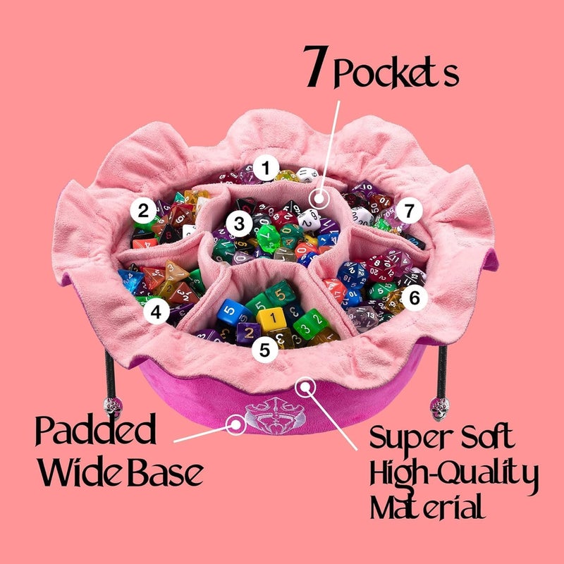 CARDKINGPRO Immense Dice Bags with Pockets - Pink - Capacity 150+ Dice - Great Organizer for Dice Hoarders, Perfect for Dungeons and Dragons [Patented Design] - Image 5