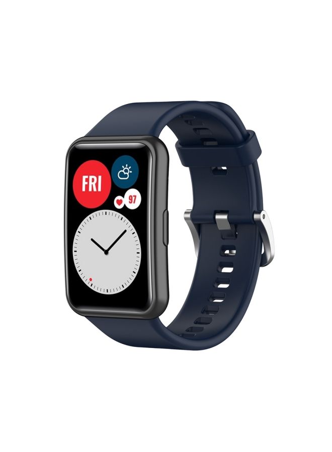 Replacement Strap For Huawei Watch Fit Special Edition Silicone Silver Steel Buckle Watch Band Midnight Blue
