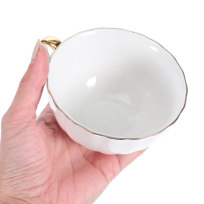 Porcelain Coffee Cup And Saucer Set With Gold Rim 220ml For Cappuccino Latte Mocha - Image 5