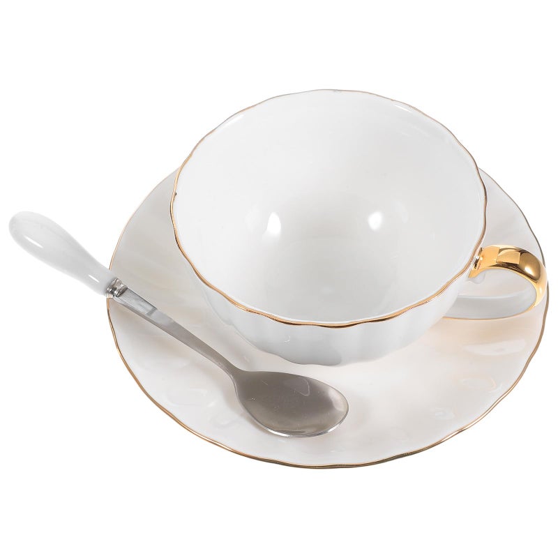 Porcelain Coffee Cup And Saucer Set With Gold Rim 220ml For Cappuccino Latte Mocha - Image 2