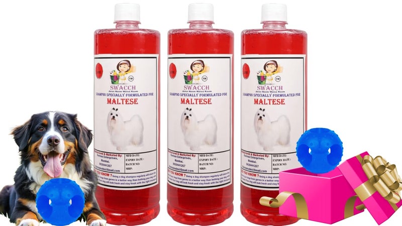 swacch Pet Shampoo | Puppy Safe Shampoo | PH Balanced | Ditch to Itch for Maltese Dog Shampoo 3 Litre (Jasmine) + Goofy Ball Chew Toy Combo Pack - Image 1