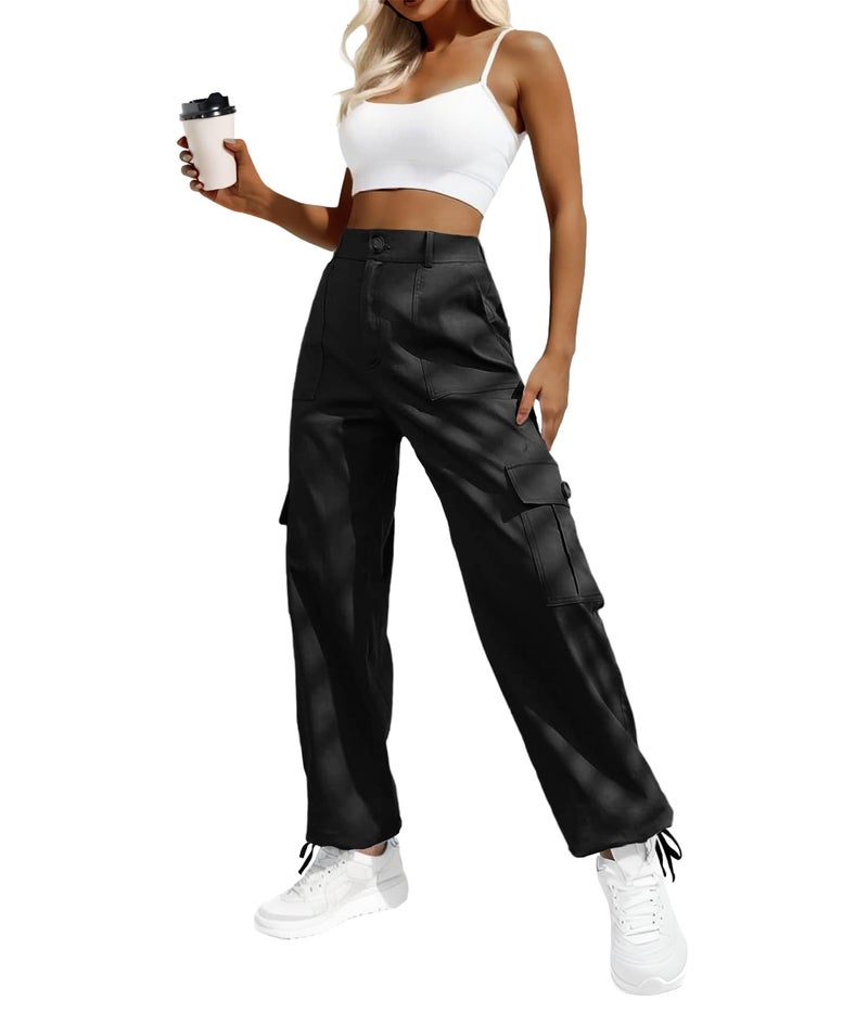 Lepunuo Womens Cargo Pants High Waisted Hiking Pants Travel Straight Leg Pants with Pockets Black - Image 4