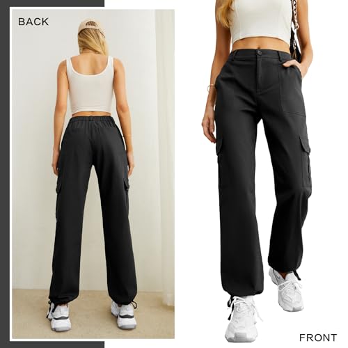 Lepunuo Womens Cargo Pants High Waisted Hiking Pants Travel Straight Leg Pants with Pockets Black - Image 5