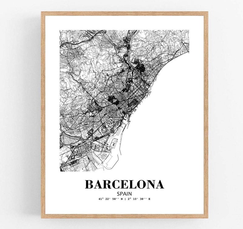 Eleville 11X14 Unframed Barcelona Spain City View Abstract Road Modern Map Art Print Poster Wall Office Home Decor Minimalist Line Art Hometown Housewarming wgn252
