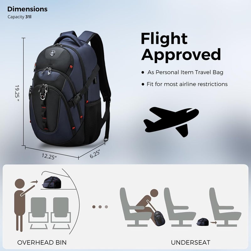 Swissdigital Design Laptop Backpack, Travel Backpack with USB Charging Port Fits 15.6 inches Computer, 31L College School Bookbag for Men, Blue/Black | SD803-12 - Image 2