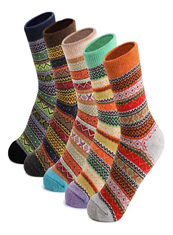 Joylife Ethnic Print Crew Socks Stripes Pattern Quartz Socks Vintage Colorful Cozy Socks for Women, Ladies, Girls, 5 Pack, Stripes - Image 1