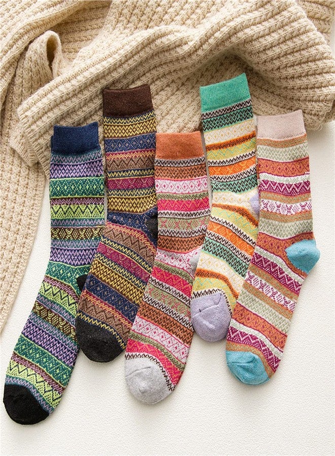 Joylife Ethnic Print Crew Socks Stripes Pattern Quartz Socks Vintage Colorful Cozy Socks for Women, Ladies, Girls, 5 Pack, Stripes - Image 2