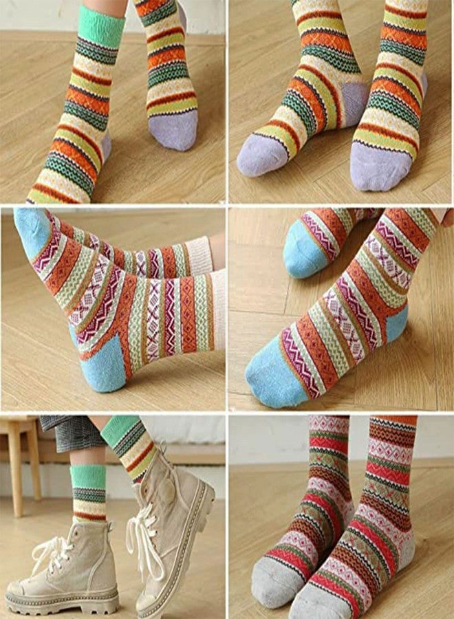 Joylife Ethnic Print Crew Socks Stripes Pattern Quartz Socks Vintage Colorful Cozy Socks for Women, Ladies, Girls, 5 Pack, Stripes - Image 5