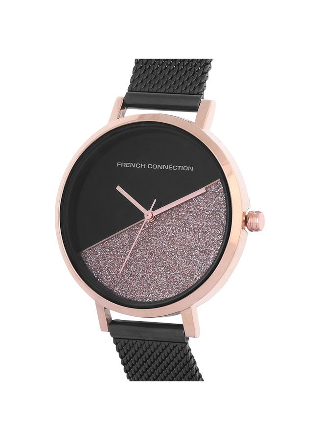 French Connection Black Dial Black Stainless Steel Mesh Bracelet Analog Watch for Women 35mm - Image 2