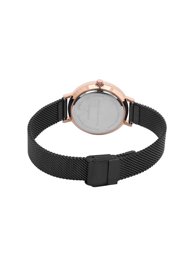 French Connection Black Dial Black Stainless Steel Mesh Bracelet Analog Watch for Women 35mm - Image 4