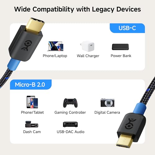 Cable Matters Braided USB C to Micro USB Cable - 1ft, [3A/15W Charging, 480Mbps Data] MicroUSB to USBC Cable, Micro-B 2.0 Cord for Game Controller, Camera, GPS, Dash Cam, and More, Black - Image 4