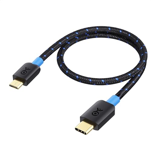 Cable Matters Braided USB C to Micro USB Cable - 1ft, [3A/15W Charging, 480Mbps Data] MicroUSB to USBC Cable, Micro-B 2.0 Cord for Game Controller, Camera, GPS, Dash Cam, and More, Black - Image 1