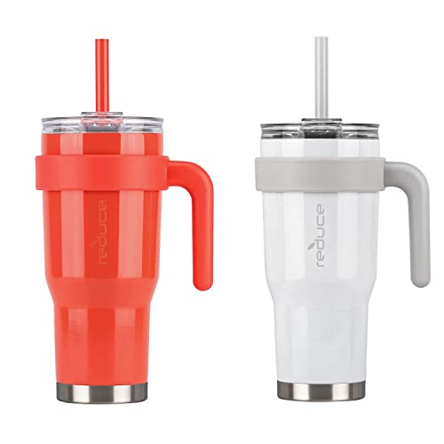 REDUCE 40 oz Mug Tumbler Stainless Steel with Handle  BPA Free  Red and White