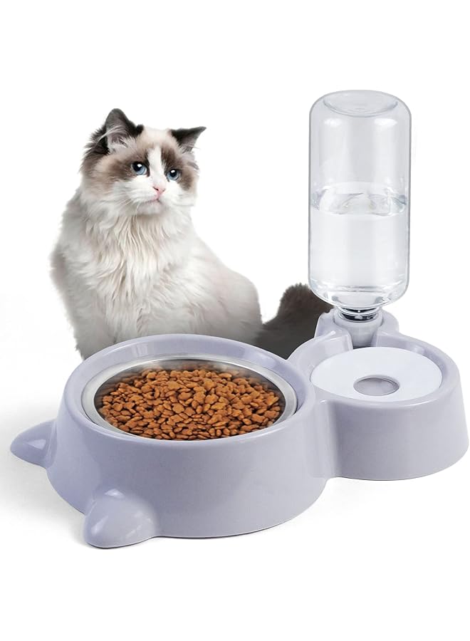 SKY-TOUCH Cat Dog Food Dish Bowl Pet Food Dish Bowl And Auto Gravity Pet Water Dispenser Cat Bowl Set For Small Medium Dogs And Cats Grey - Image 1