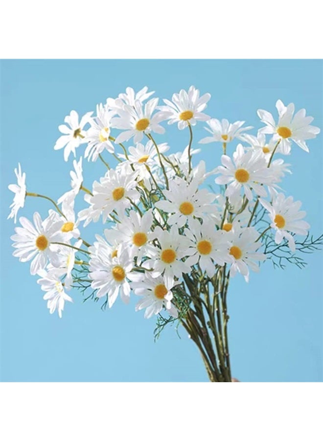 OUKEYI Artificial Flowers 12 Bundles Artificial Silk Daisy Fake Flowers UV Resistant Outdoor Fake Wildflowers with Stems Greenery Shrubs Plants Arrangements for Home Garden for Decoration (White) - Image 1