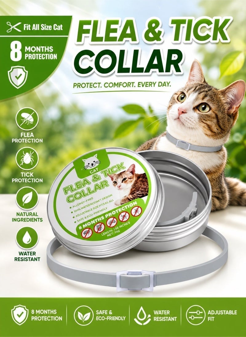 Saudi Select Flea and Tick Collar for Cats, 8-Month Protection, Repels and Kills Fleas, Ticks, and Lice, Adjustable, Waterproof, Grey - Vet Recommended Formula - Image 1