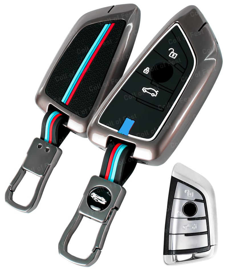 Coll of Fest Metal Silicon Key Cover Compatible with BMW X1, X3, X6, X5, 3 Series, 5 Series, 6 Series, 7 Series, GT Series, M, X Series, 3 Button Blade Smart Key Visible in Low-Light Condition - Image 1