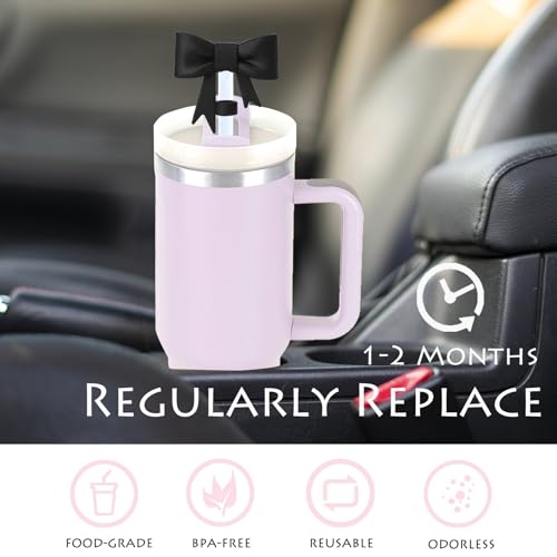 HIUSITY Bow Straw Cover Topper for Stanley Cup,Silicone Black Straws Toppers for Tumbler with Handle 40oz,Cute 10mm/0.4in Covers Cap,Dust-Proof Reusable Lids for Stanleys Cups Accessories - Image 3