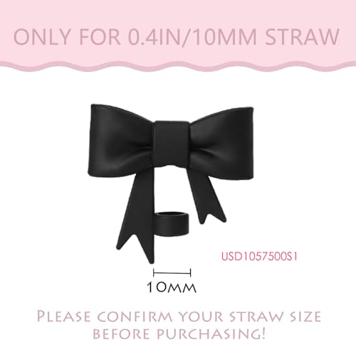 HIUSITY Bow Straw Cover Topper for Stanley Cup,Silicone Black Straws Toppers for Tumbler with Handle 40oz,Cute 10mm/0.4in Covers Cap,Dust-Proof Reusable Lids for Stanleys Cups Accessories - Image 2
