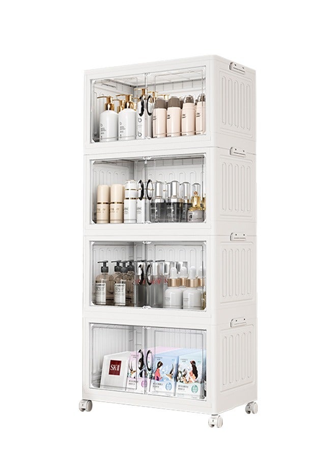Generic 4-Layer Folding Storage Cabinet with Lids Stackable Organization Containers with Wheels Bookcase Drawers Bins Kitchen Rack Easy To Install For Kitchen, Study, Bathroom, Toy Room/30*50*110cm  - Image 1
