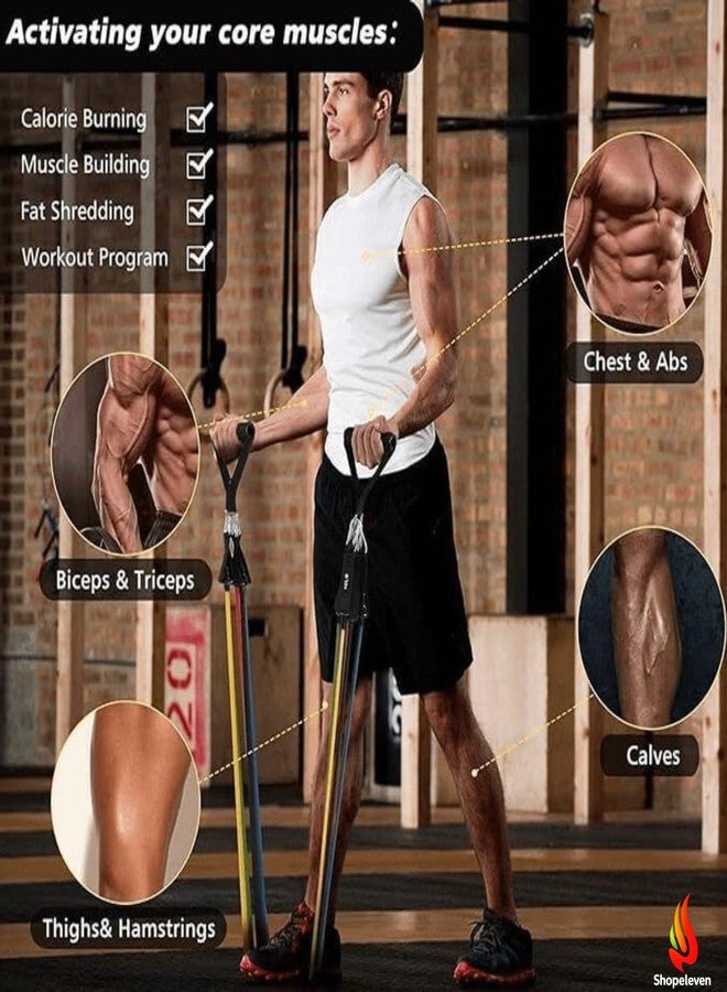 Shopeleven Resistance Band Set with Handles, Portable Toning Tubes with Door Anchor & Foam Handles. Resistance Tube Kit with Bag and Ankle Straps Included (11 Pieces Tube Set), (Multicolor) - Image 3