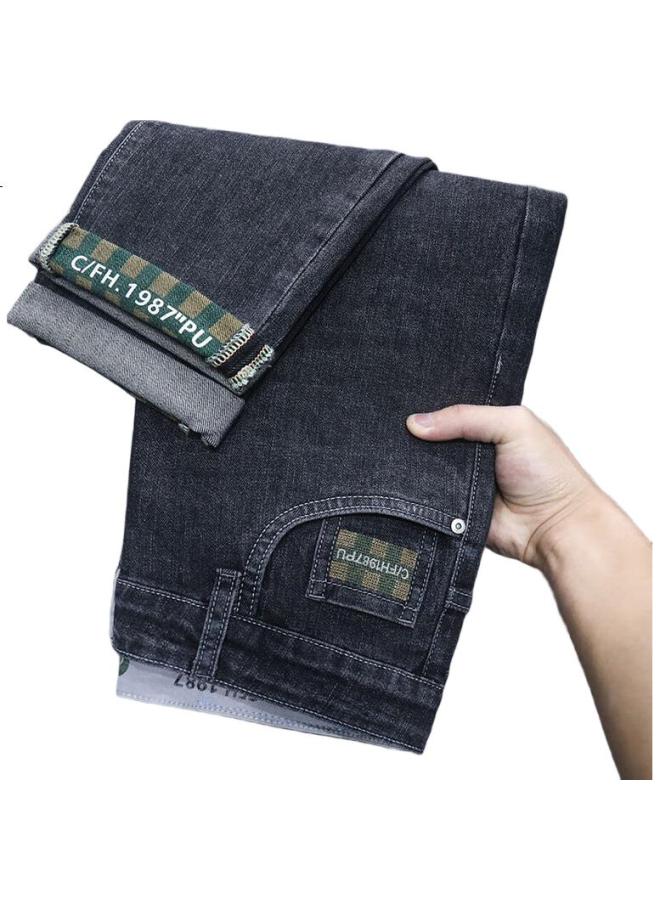 Playboy Jeans For Men, Spring And Summer Casual Pants, Trendy Loose Straight-Leg Stretch Trousers, Blue-Gray, Size 33 - Image 2