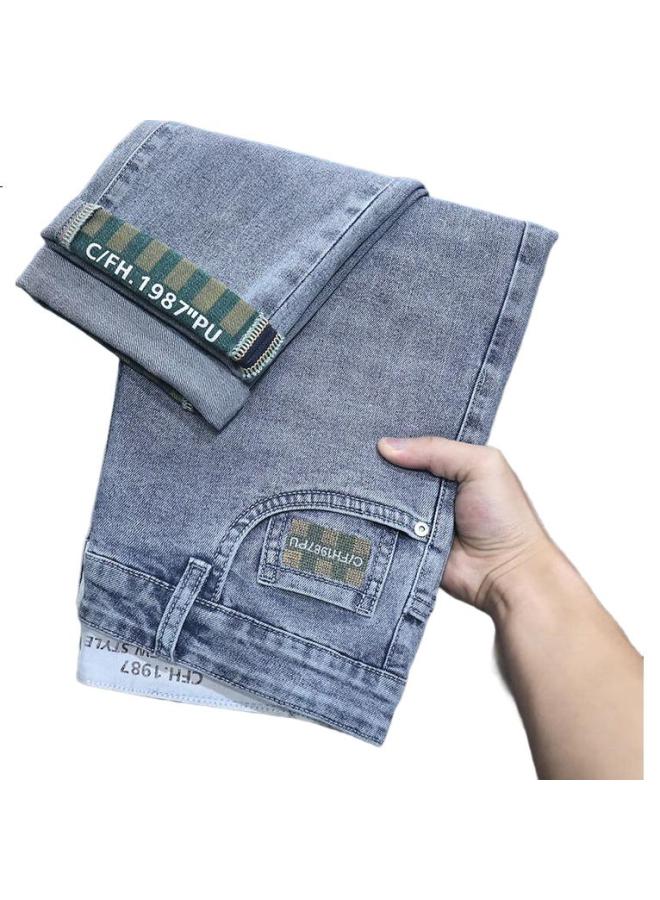 Playboy Jeans For Men, Spring And Summer Casual Pants, Trendy Loose Straight-Leg Stretch Trousers, Blue-Gray, Size 33 - Image 1