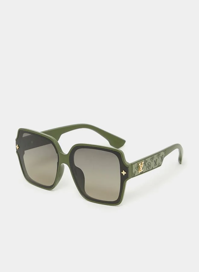 Styli Oversized Square Frame Sunglasses with Temple Detail