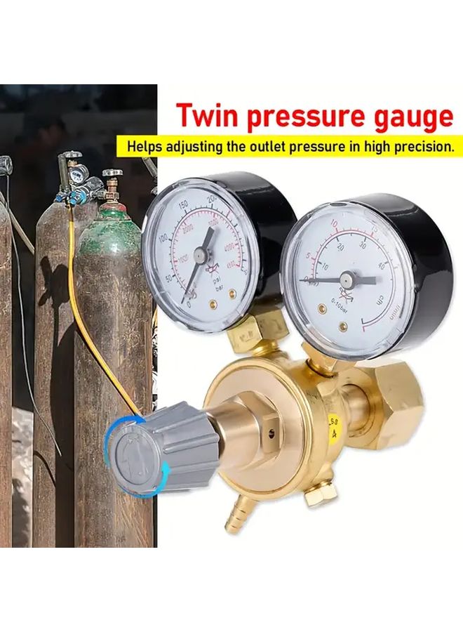 Dual Gauge Gas CO2 Pressure Regulator Adjustable Valve With Locking Mechanism 1pc - Image 3