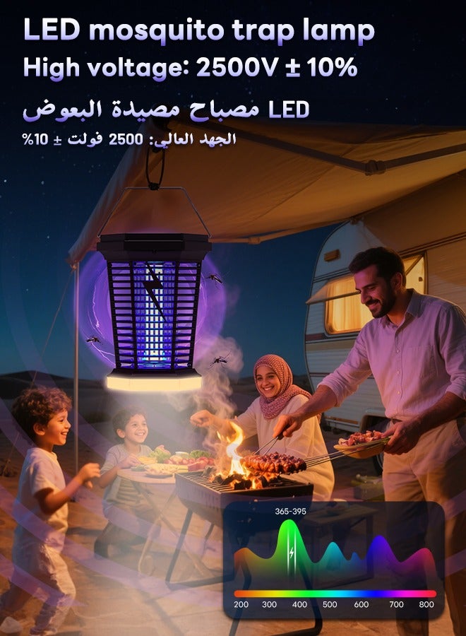 نفس مصباح كهربائي يعمل بالطاقة الشمسية لقتل البعوض والحشرات، مصابيح تخييم، مقاوم للماء IPX4، ضوء الأشعة فوق البنفسجية مع قاتل حشرات كهربائي 2000 فولت، قابل لإعادة الشحن عبر USB بقوة 2500 مللي أمبير في الساعة للحديقة الخارجية والتراس والمطبخ الداخلي - Image 3