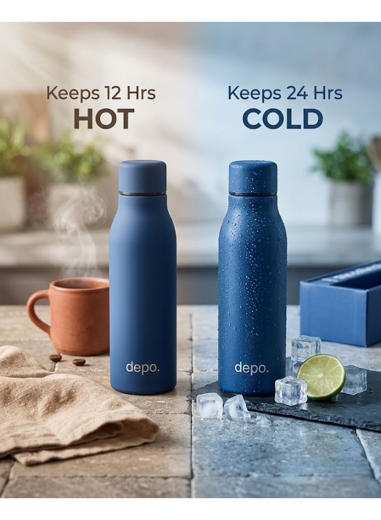 Depo Double-Wall Stainless Steel Vacuum Insulated Water Bottle (500 ml) - Hot & Cold Thermal Flask, Leak-Proof & BPA-Free Portable Water Flask for Travel, Gym, Office & Daily Use - Blue - Image 4